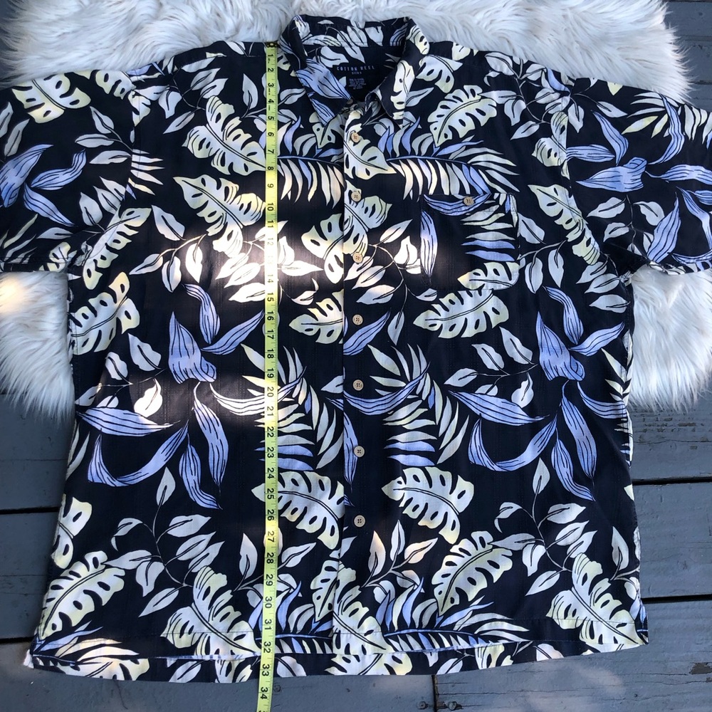 Cotton Reel 100% Silk Tropical Rain Forest Plant Button Down Navy Men Shirt 3XL - Picture 10 of 10